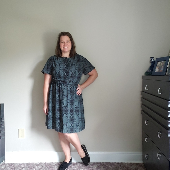 EVRI Dresses & Skirts - Evri Jade Green Black Snake Print Dress Short Sleeve Size 0X